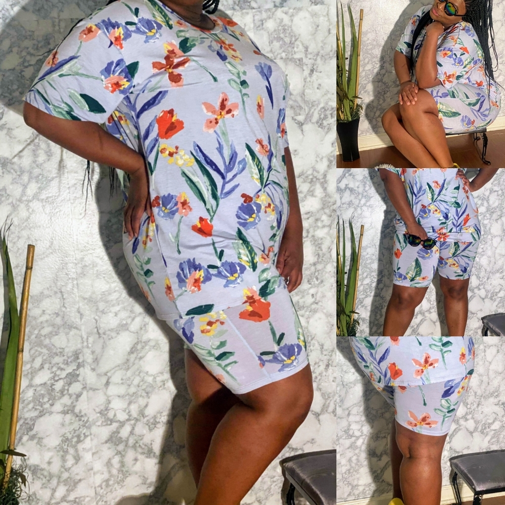 Plus size floral biker set